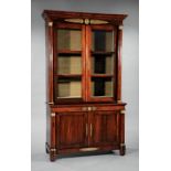 Antique Empire-Style Bronze-Mounted Mahogany Bibliotheque , mid-19th c., molded cornice above