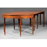 Antique Cuban Mahogany Three-Part Dining Table in the Hepplewhite Taste , demilune ends, drop-leaf