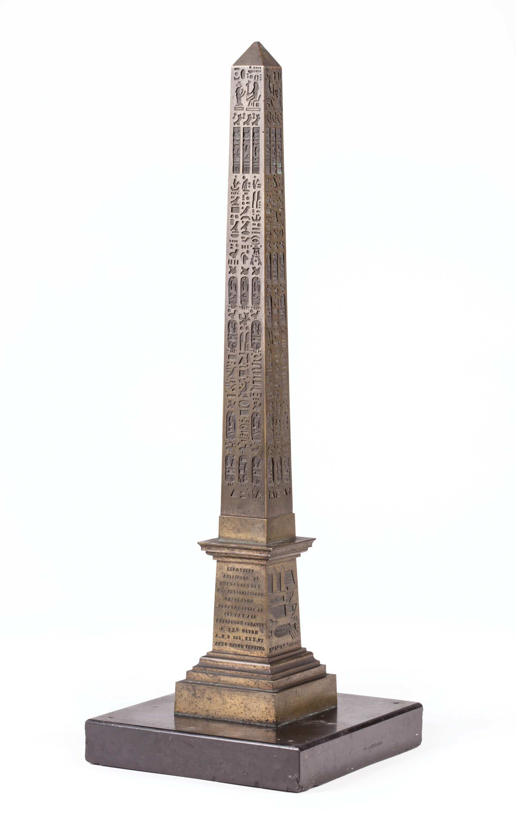 Grand Tour Bronze Model of the Luxor Obelisk , 19th c., inscription related to dedication by Louis