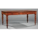 William IV Carved Mahogany Writing Table , mid-19th c., inset leather top, four frieze drawers,