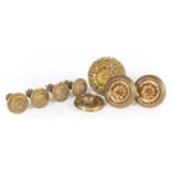 Four Antique American Bronze and Brass Tie Backs , concave form, dia. 2 1/4 in., d. 4 1/4 in.;