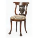 Continental Inlaid Mahogany Side Chair , 19th c., possibly Russian, lyre shaped back, splat with