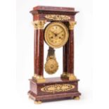 French Rouge Royale Marble and Gilt Bronze Portico Clock , early 19th c., movement marked "J.B.
