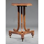 American Classical Mahogany Candlestand , early 19th c., probably Boston, tilt-top, scrolled