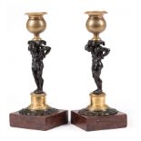 Pair of Charles X Gilt and Patinated Bronze and Rosso Antico Candleholders , early 19th c., Atlas