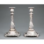 Pair of Tiffany & Co. Makers "Chrysanthemum" Pattern Sterling Silver Candlesticks , date mark for