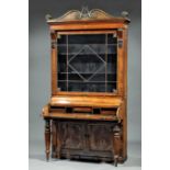 William IV Brass Inlaid and Bronze-Mounted Secretary-Bookcase , mid-19th c., scrolled crest centered