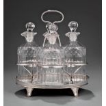 George III Sheffield Plate Cruet Stand , late 18th c., oval stand with reeded handle, bottle