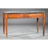 Directoire Carved Fruitwood Table , probably late 18th c., associated black marble top, paneled