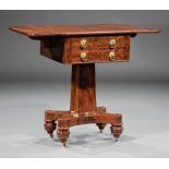 American Classical Mahogany Work Table , early 19th c., drop-leaf top, two drawers, one fitted,