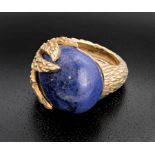 Yellow Gold and Lapis Lazuli Ring , unmarked, probably 18 kt., overall wt. 16 dwt