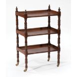George III Carved Mahogany Diminutive Trolley , early 19th c., turned finials, three shelves, ring-