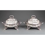 Pair of Tiffany & Co. Makers "Chrysanthemum" Pattern Sterling Silver Covered Vegetable Tureens ,