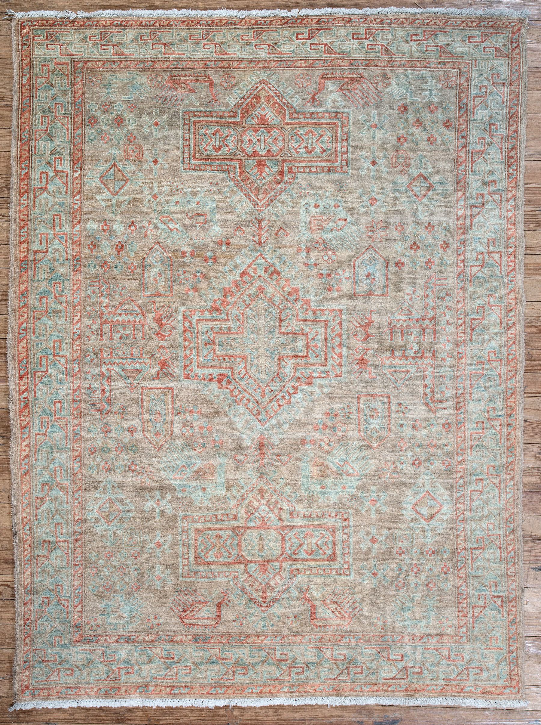 Persian Carpet , pale blue ground, stylized figural and floral design, 6 ft. x 8 ft . Provenance: