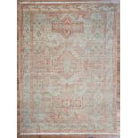 Persian Carpet , pale blue ground, stylized figural and floral design, 6 ft. x 8 ft . Provenance: