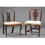 Two Early American Carved Mahogany Side Chairs , 18th c., both with pierced splats , h. 37 in., w.
