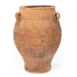 Large Continental Olive Jar , incised decoration, three loop handles, h. 34 1/2 in., dia. 24 1/2 in