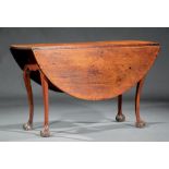 American Chippendale Pine and Birch Drop-Leaf Dining Table , 18th c., circular top, serpentine