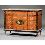 Napoleon III Paint-Decorated Blockfront Commode , late 19th c., variegated marble top, four drawers,