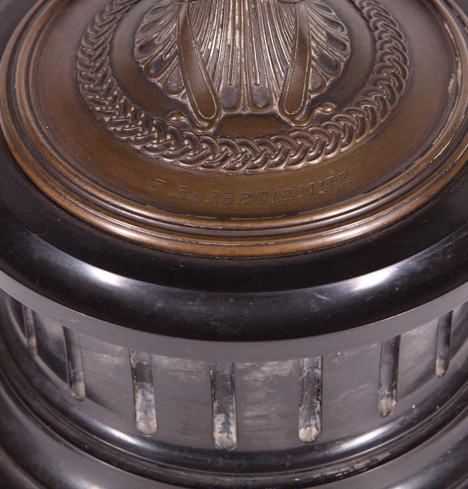 Pair of Empire-Style Bronze and Marble Tazzas , 19th c., marked "F. BARBEDIENNE", on octagonal - Image 3 of 3