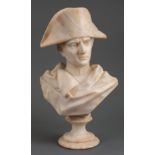 Carved Alabaster Bust of Napoleon , indistinct signature inscribed on truncation, h. 13 1/4 in.,