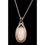 14 kt. Yellow Gold, Opal and Diamond Pendant with 14 kt. Yellow Gold Chain , bezel set oval shaped