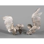 Pair of Alpaca Fighting Rooster Garniture Figures , h. (tallest) 11 5/8 in . Provenance: Estates