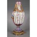 Large Continental Polychrome and Gilt Porcelain Urn , late 19th c., neck with applied foliate