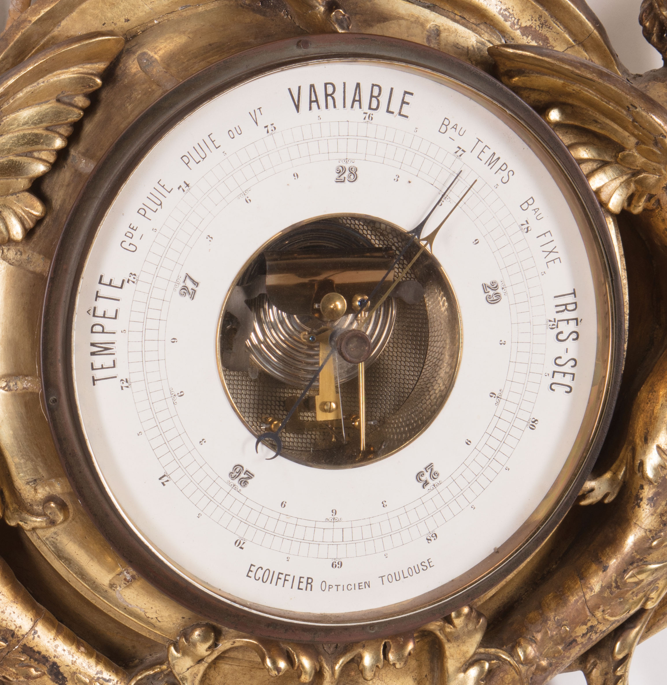 Large Antique Gilt Barometer , late 19th c., surmounted by "Le Coq Gaulois", dial marked " - Image 3 of 3