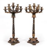 Pair of Louis Philippe Gilt Bronze Ten-Light Candelabra , early 19th c., foliate arms and shaft,