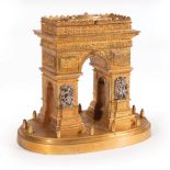 French Grand Tour Gilt Bronze Model of the Arc de Triomphe , mid-19th c., pediment with concealed