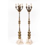 Pair of Beaux Arts Bronze, Wrought Iron and Gilt Metal Four-Light Torcheres , c. 1900, possibly