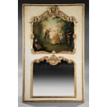 Louis XV Creme Peinte Trumeau Mirror , 18th c. and later, paneled back with gilt embellished shell
