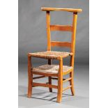 Acadian-Style Hardwood Ladderback Prie Dieu , early 20th c., shaped crest above slats, rush seat and