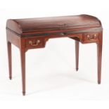 George III Carved Mahogany Tambour Writing Desk , c. 1780, cylindrical top opening to original