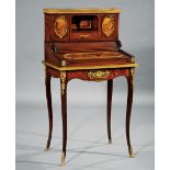 Louis XVI-Style Bronze-Mounted, Painted, Parquetry and Marquetry Escritoire , galleried fitted