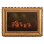 Martin Lenzi (Swiss/American, 1815-1898) , "A Study of Peaches on a Table", oil on board, signed and