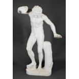 Continental School, 19th c ., "Dancing Faun", marble, after the antique in the Uffizi Gallery,