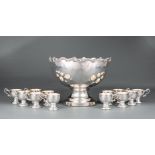 Silverplate Punch Bowl with Twelve Punch Cups , punchbowl h. 12 1/4 in., dia. 16 1/8 in., cup h. 4