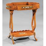 Edwardian-Style Painted Satinwood Tricoteuse Table , Maitland Smith, tray top, lyre supports,