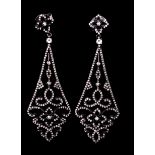 Pair of Vintage Anodized Silver, White Sapphire and Diamond Tear Drop Chandelier Earrings , 2