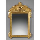 Antique Louis XVI-Style Giltwood Mirror , floral crest, bracketed surround, h. 28 in., w. 18 in