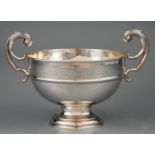 Edwardian Sterling Silver Trophy Bowl , William Henry Sparrow, Bormingham, 1907, scroll handles,