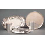 Group of Sterling Silver Tableware , incl. circular tray, mark rubbed, dia. 8 5/8 in.; Mexican bread