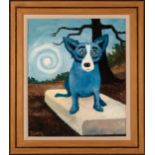 George Rodrigue (American/Louisiana, 1944-2013) , "Blue Dog in Moonlight", oil on canvas, signed