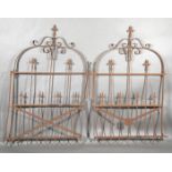 Pair of American Wrought Iron Garden Gates , 19th c., fleur-de-lis finials, scrolled decoration,