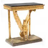 Italian Painted and Giltwood Console Table , 19th c., inset wood top, classical frieze, griffin