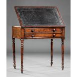 English Carved Mahogany Architect's Desk , mid-19th c., inset tooled leather lift top, adjustable