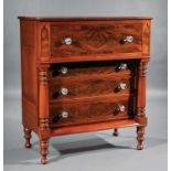 American Late Classical Carved Mahogany Chest of Drawers , c. 1840, deep upper drawer flanked