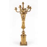 Large Louis Philippe Gilt Bronze Five-Light Figural Candelabrum , after a design by Pierre-